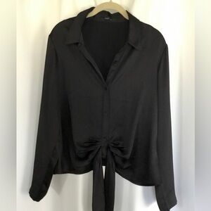 Express Black Button-Down Tie-Front Shirt